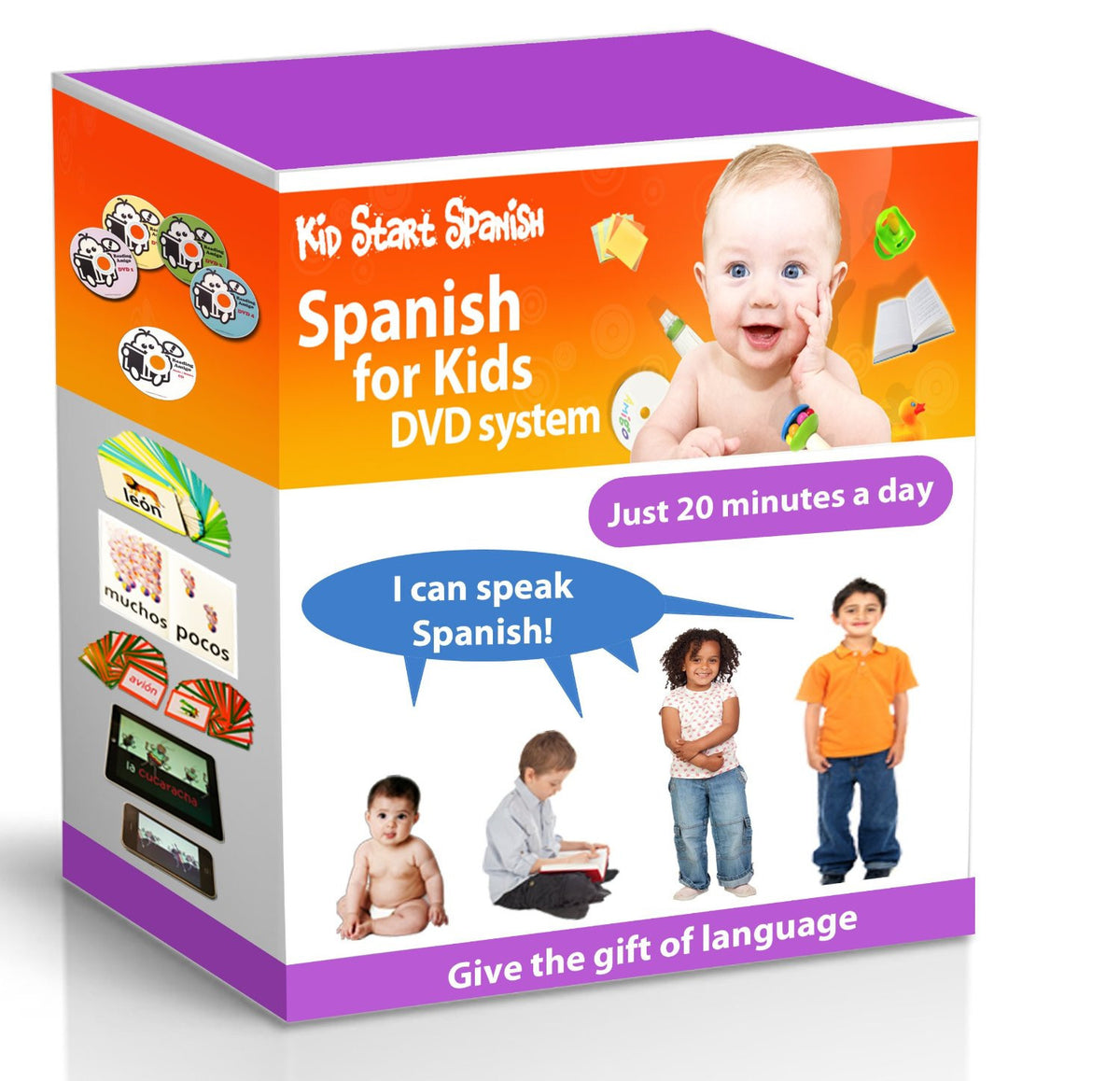 SPANISH FOR KIDS: Early Language Learning System (Spanish in just 20 minutes) Kid Start Spanish - 4 DVDs + Music CD + Large Book + 50 Flashcards + Games + Apps included - Teacher In Spanish
