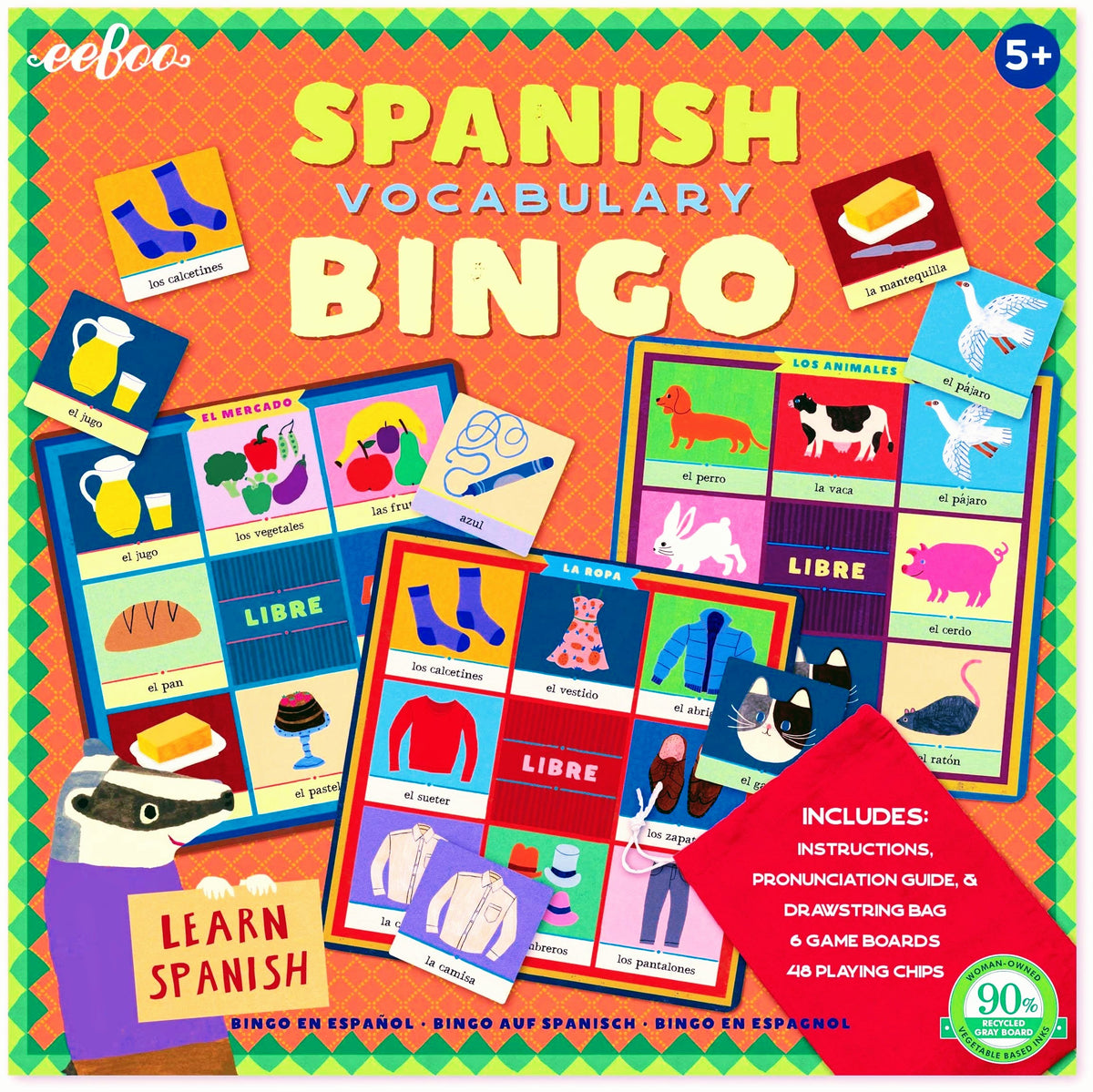 eeBoo Spanish Bingo Game for Kids |  Spanish Vocabulary Learning Game