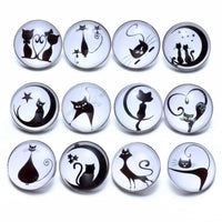 Load image into Gallery viewer, 12pcs/lot Black&amp;White Theme Cat Pattern Glass Charms 18mm Snap Button - TigerSo
