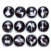 Load image into Gallery viewer, 12pcs/lot Black&amp;White Theme Cat Pattern Glass Charms 18mm Snap Button - TigerSo
