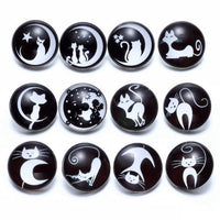Load image into Gallery viewer, 12pcs/lot Black&amp;White Theme Cat Pattern Glass Charms 18mm Snap Button - TigerSo
