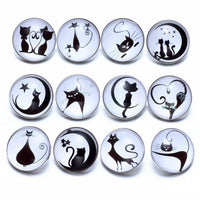 Load image into Gallery viewer, 12pcs/lot Black&amp;White Theme Cat Pattern Glass Charms 18mm Snap Button - TigerSo
