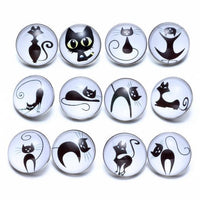 Load image into Gallery viewer, 12pcs/lot Black&amp;White Theme Cat Pattern Glass Charms 18mm Snap Button - TigerSo
