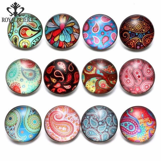 12pcs/lot Red Series Theme Beautiful Exotic Pattern 18mm Snap Button Charms - TigerSo