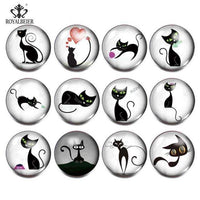 Load image into Gallery viewer, 12pcs/lot Black&amp;White Theme Cat Pattern Glass Charms 18mm Snap Button - TigerSo
