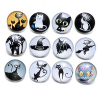 Load image into Gallery viewer, 12pcs/lot Black&amp;White Theme Cat Pattern Glass Charms 18mm Snap Button - TigerSo
