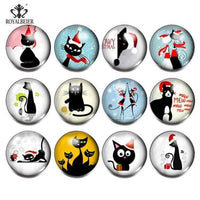 Load image into Gallery viewer, 12pcs/lot Black&amp;White Theme Cat Pattern Glass Charms 18mm Snap Button - TigerSo
