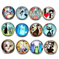 Load image into Gallery viewer, 12pcs/lot Black&amp;White Theme Cat Pattern Glass Charms 18mm Snap Button - TigerSo

