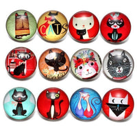 Load image into Gallery viewer, 12pcs/lot Black&amp;White Theme Cat Pattern Glass Charms 18mm Snap Button - TigerSo

