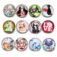 Load image into Gallery viewer, 12pcs/lot Black&amp;White Theme Cat Pattern Glass Charms 18mm Snap Button - TigerSo
