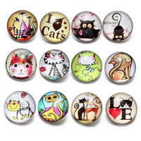 Load image into Gallery viewer, 12pcs/lot Black&amp;White Theme Cat Pattern Glass Charms 18mm Snap Button - TigerSo
