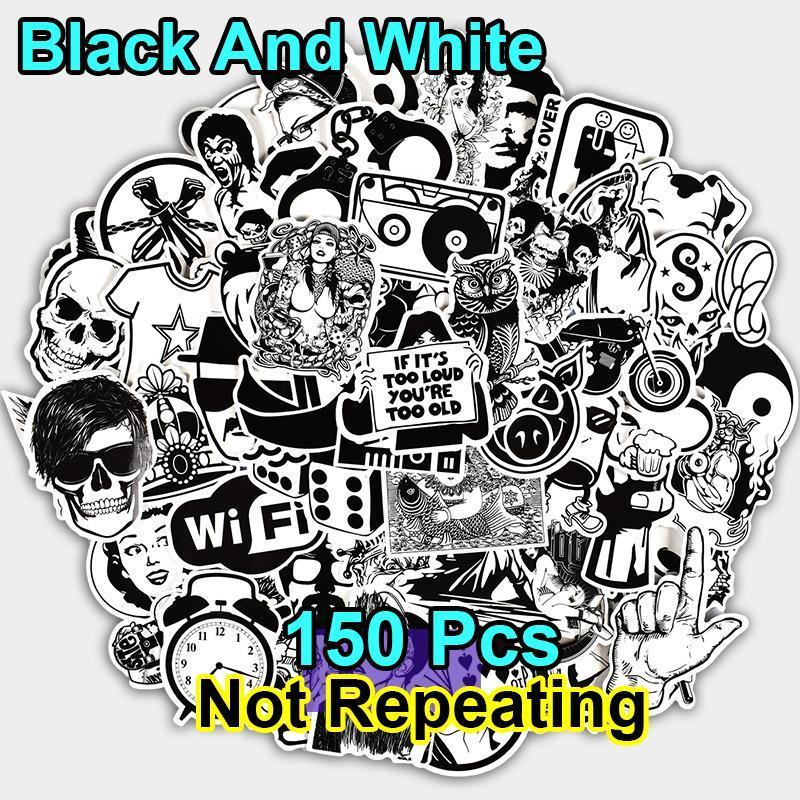 150 Pcs Black and White Stickers Cool DIY - TigerSo